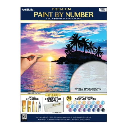 ArtSkills Island Sunset Paint by Number Art Kit for Adults, 20" x 15" Stretched Canvas, Unisex Wall Art