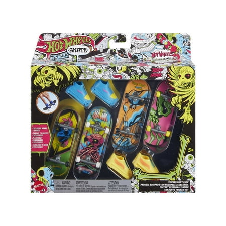 Hot Wheels Skate Neon Bones Tony Hawk Set, 4 Fingerboards and 2 Pairs of Skate Shoes, Child, 0.93 in