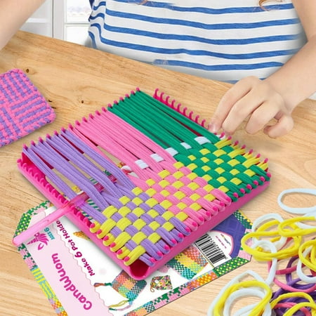 CandWuom Weaving Loom Kit for Kids Crafts, 7" Pot Holder Loom Knitting Kits Crafts for Kids 8-12 Girls Gifts, Make 6 Masterpieces