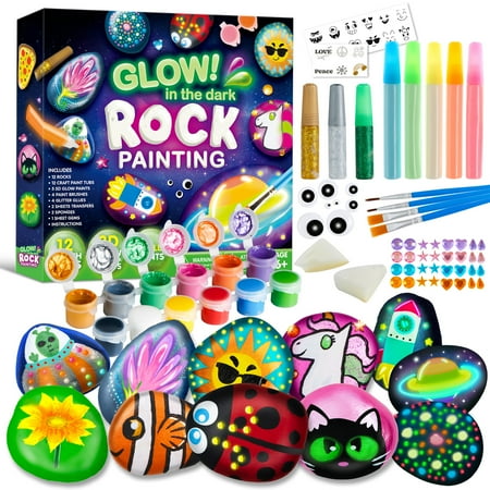 Joyfy Glow in the Dark Rock Painting Arts and Crafts Kit, Creative Fun for Kids Ages 6+