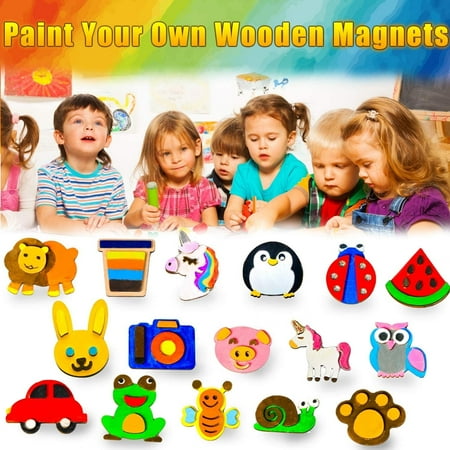INvench 30Pcs Wooden Magnets Painting Art and Craft Kit for Kids Supplies Party Favors for Toddlers Boys Girls Aged 4-8 Years Old Gift Stuf