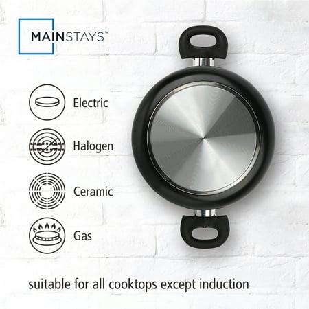 Mainstays Aluminum Black Non-Stick Coated 5QT Dutch Oven with Glass Lid Dishwasher Safe Easying Cleaing