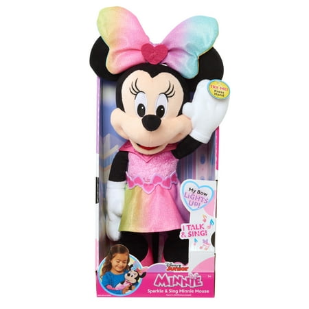 Disney Junior Minnie Mouse Sparkle and Sing Minnie Mouse, Large 13 Inch Feature Plush with Lights and Sounds Baby and Toddler Toys