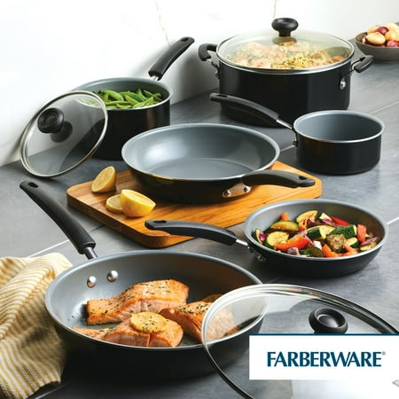 Farberware Easy Clean 14 Piece Nonstick Aluminum Cookware Pot and Pan Set, Black