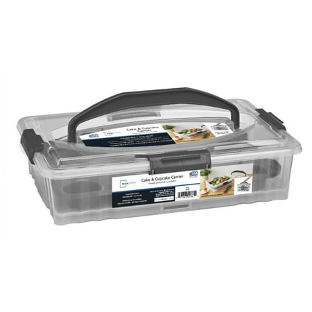 Mainstays Dessert Carrier, Rectangular Design, Clear Plastic with Dark Gray Handle and Clasps, Includes Slice-and-Serve Utensil (1 Each) 18" x 12" x 4.3"