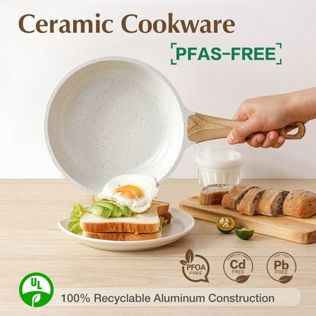SENSARTE Ceramic Nonstick Pots and Pans Set, 10 Pieces Healthy Non Stick Cookware Set, Induction Kitchen Pan Sets White, PFAS and PFOA Free, White, 10pcs Ceramic