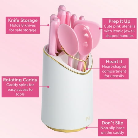 Paris Hilton 12 Piece Knife and Kitchen Utensil Set with Caddy, Pink