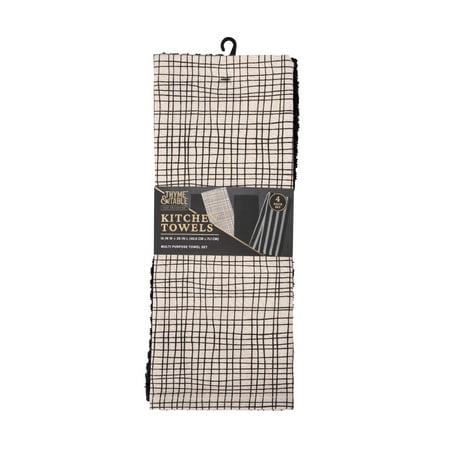 Thyme & Table Kitchen Towels, Black and Gold Crosshatch, 4 Pack Set
