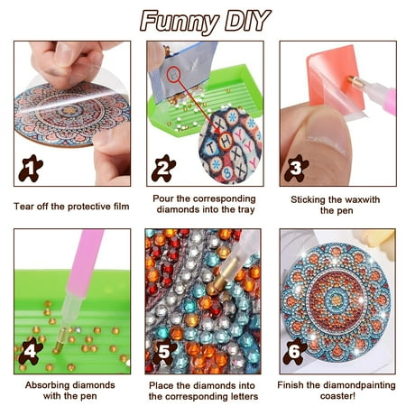 Diamond Painting Coasters with Holder,DIY Datura flower Life Coaster Diamond Art Kitsfor Beginners, Adults Small Diamond Painting Kit Art Craft Supplies(8 Pcs )