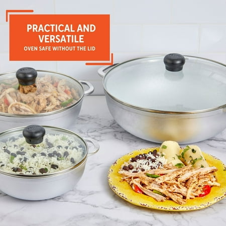 Imusa Basic Caldero Set, 3-Piece Cast Aluminum Cookware Set, Natural Finish, Oven Safe