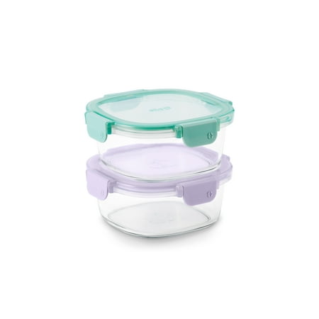 Ello Color Lock 3.4-Cup Round Glass Food Storage Container, 2pk