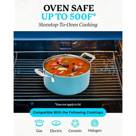 Gotham Steel 12 Piece Pots and Pans Nonstick Set Ceramic Cookware Kitchen Set, With Frying Skillet, Saucepan, Aqua Blue