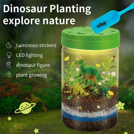 Light-Up Dinosaur Terrarium Kit for Kids, STEM Activities Science Kits, Educational Kids Craft Toys for Boys & Girls, Mini Gardening Gift, Arts and Crafts Toy for 4 5 6 7 8-12 Year Old Boy Girl Kids