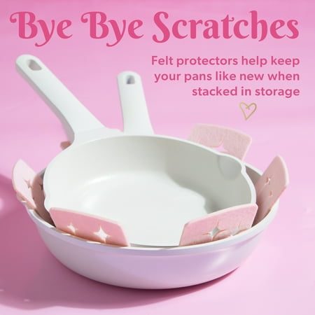 Paris Hilton Clean Ceramic Nonstick Cast Aluminum Cookware Set with Heart Knobs, Iridescent White, Other