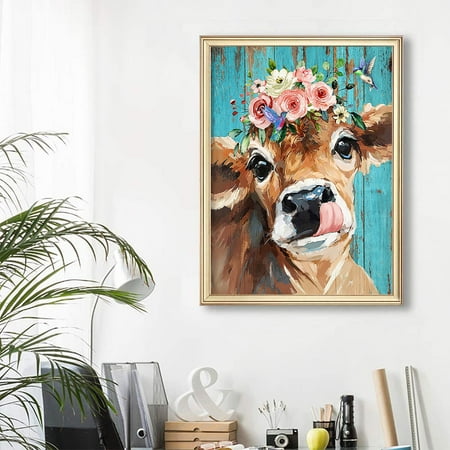 Diamond Art Kits for Adults Kids, DIY 5D Diamond Art Paint with Round Diamonds Full Drill Cow Gem Art Kit for Home Decor 12x16 inch