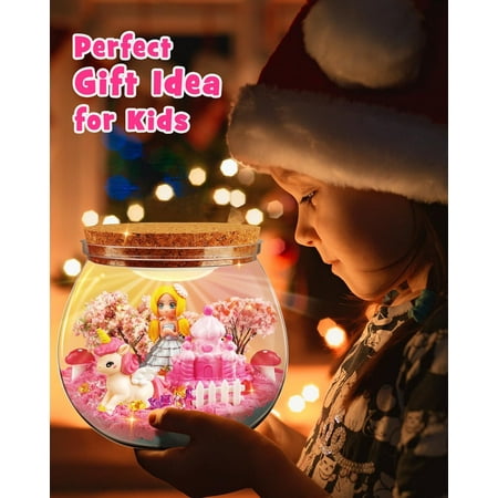 D-FantiX Unicorn Princess Toys Terrarium Kit, Led Night Light Birthday for Little Girls, DIY Arts and Crafts Science Kit for Kids Age 3 4 5 6 7 8-12 Year Old