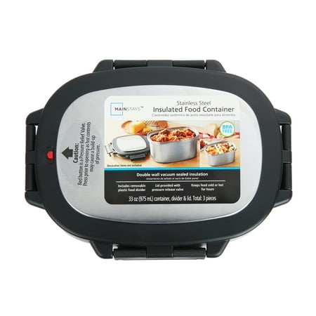 Mainstays 33 oz Rectangular Insulated Food Container, Stainless Steel
