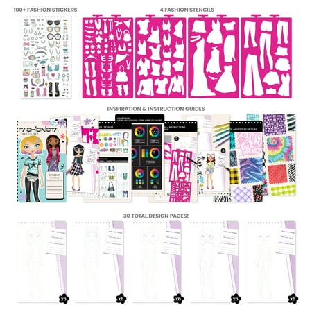 Fashion Angels Fashionista Fashion Design Art Sketch & Coloring Portfolio Book with Stickers Multi Color 1 Pack