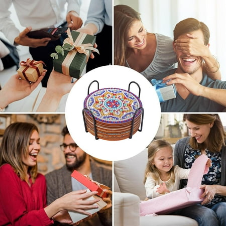 Diamond Painting Coasters with Holder,DIY Datura flower Life Coaster Diamond Art Kitsfor Beginners, Adults Small Diamond Painting Kit Art Craft Supplies(8 Pcs )