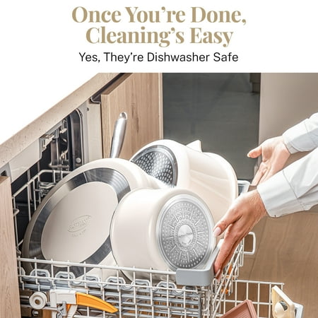 Gotham Steel Nonstick Pots and Pans 18 Piece Ceramic Induction Cookware Kitchen Set Detachable Handles Frying Skillet Cream