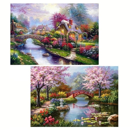 VEGCOO 2 Pack 5D DIY Diamond Painting Kits for Adults & Kids, Full Drill Crystal Rhinestone Art Crafts, Home Wall Decor, Embroidery Set
