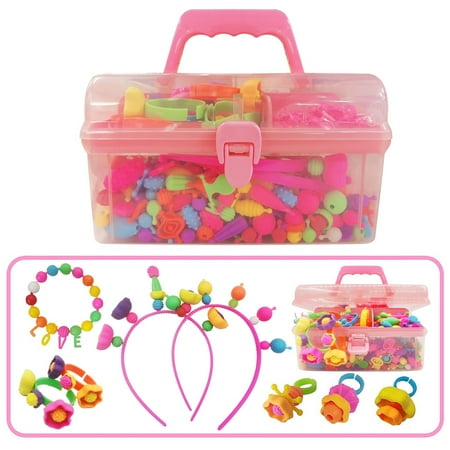 DIY Jewelry Making Kit for Girls 3, 4, 5, 6, 7 Year Old, Kids Pop Snap Beads Set Art & Crafts Creativity Toys for Kids Bracelets, Necklaces, Hairbands and Rings (700+ Pcs)
