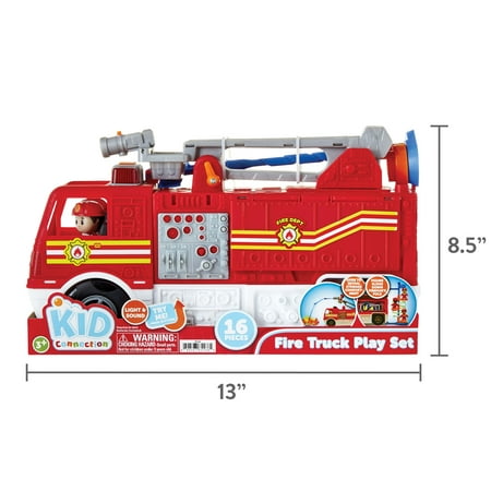 Kid Connection Fire Truck Play Set with Lights and Sounds, 16 Pieces, Toddler Toys Ages 3+