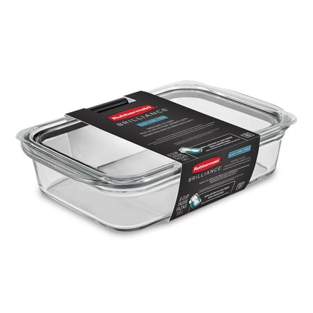 Rubbermaid Brilliance Glass Food Storage Container with Lid, BPA Free and Leak Proof, 8-Cup21X34,