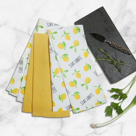 Rae Dunn Lots of Lemons Kitchen Towels Set, 3 Pack, Yellow & White