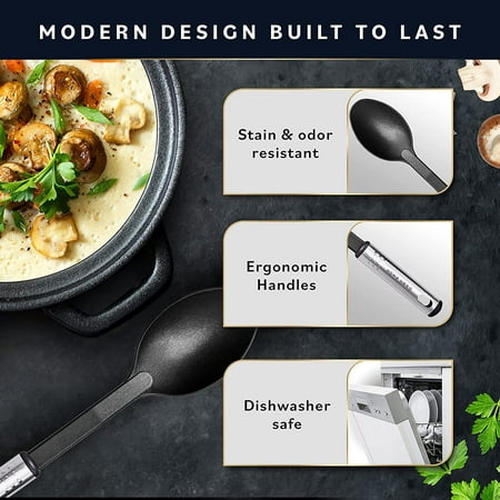 Home Hero 25 Pcs Silicone Spatula Kitchen Utensils Set - Stainless Steel and Nylon, Black, Black, Nylon