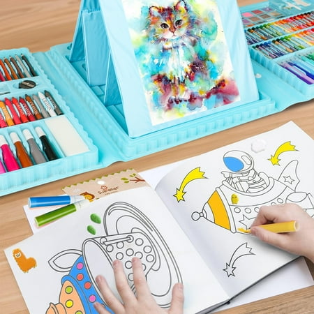 Hot Bee 208 Pcs Kids Art Set, Blue Color Set for Boys&Girls, School Art Supplies Drawing Kit for kids 4-6, Arts & Crafts - School Art Beginners Ideal Chrismat Gift Art Sets for Boys Girls 3 4 5 6+