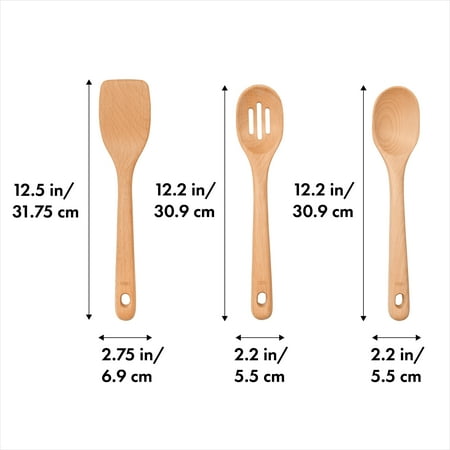 OXO SoftWorks 3 Pc Wooden Cooking Utensil Set, Beachwood