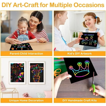 MAINYU Scratch Paper Art Set for Kids - 50 Sheets Scratch Off Arts and Crafts Supplies Kits Sheet Pack for Children Girls Boys Birthday Game Party Favor Christmas Craft Gifts-7.5''