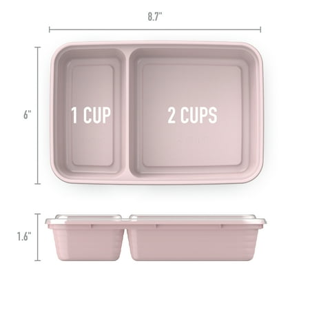 Bentgo? Prep 2-Compartment Containers - 20-Piece Meal Prep Kit with 10 Trays & 10 Custom-Fit Lids - Durable Microwave, Freezer, Dishwasher Safe Reusable BPA-Free Food Storage Containers- Blush Pink, N/A
