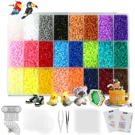 Naler 24000 Fuse Beads, 24 Colors 2.6mm Tiny Mini Fuse Beading Kit with Pegboards Ironing Paper for Kids Adult Party Craft,Unisex