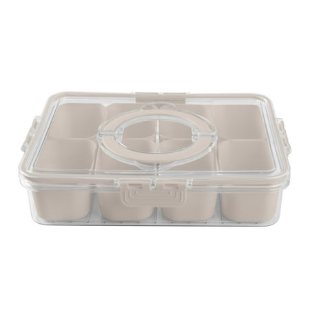 Cook With Color 8-Compartment Snackle Box, Charcuterie Container, Divided Serving Tray with Lid & Handle, TaupeGray,