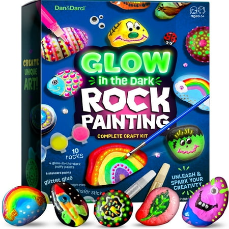 Dan&Darci Glow in the Dark Rock Painting Kit - Arts & Crafts Kits Gifts for Boys and Girls Ages 4-12