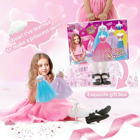 Adofi Fashion Designer Kit for Girls with 5 Mannequins, Sewing Kit for Girls Aged 6-12, Creativity DIY Arts & Crafts Kit for Kids, Girl Toys for Age 6 7 8 9 10 11 12 Year Old Gifts