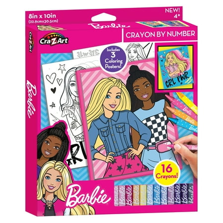 Cra-Z-Art Barbie Crayon by Number Poster Set, 19 Piece Coloring Set, Beginner, Unisex Ages 4 and up