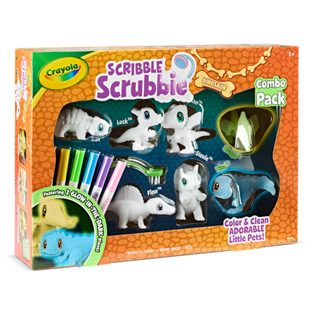 Crayola Scribble Scrubbie Pets Dinosaur Glow Combo Pack, Dino Gift for Kids, Dinosaur Toys, Ages 3+