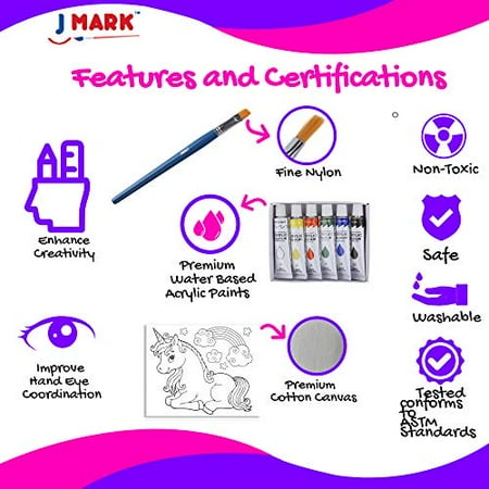 J MARK Kids Painting Set - All Inclusive Acrylic Paint Set for Kids - Safe Painting Supplies