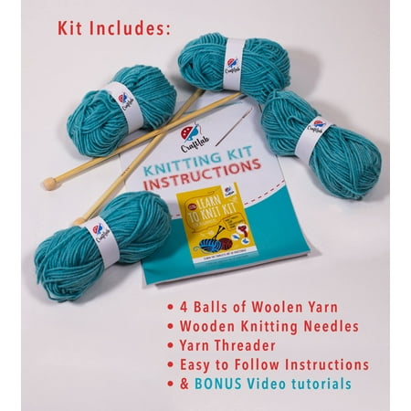 CraftLab Knitting Kit for Beginners, Kids Adults Seniors Includes All Knitting Supplies: Wool Yarn, Knitting Needles, Yarn Needle and Instructions ? Fantastic DIY Gift Learn to Knit Arts & Crafts Kit
