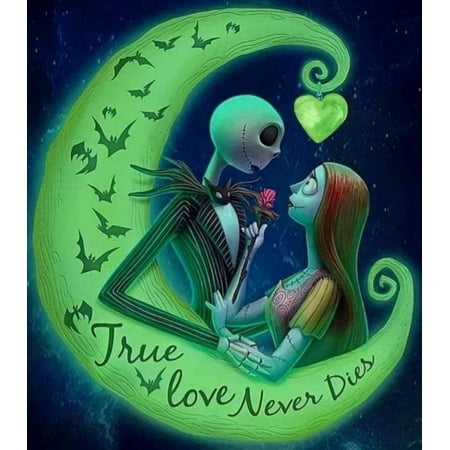5D Jack Skellington and Sally Diamond Painting, Diamond Painting Moon Kits for Adults?DIY Full Drill Crystal Rhinestone Arts and Crafts, Gem Art Paints with Diamond Home Wall Decor 12x16inch