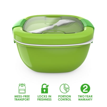 Bentgo Salad - Stackable Lunch Container with Large 54-oz Salad Bowl, 4-Compartment Bento-Style Tray for Toppings, 3-oz Sauce Container for Dressings, Built-In Reusable Fork & BPA-Free (Green)N/A,