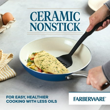 Farberware Vibrance 12 Piece Ceramic Nonstick Pots and Pans Set, Blue