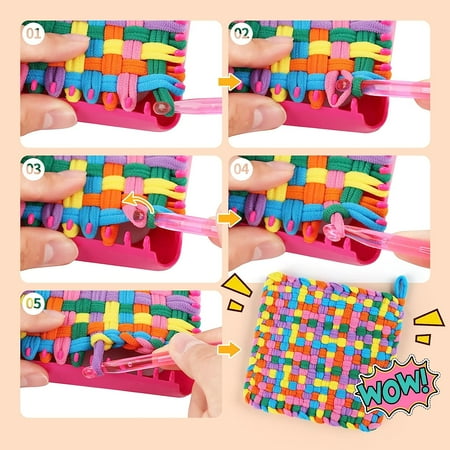CandWuom Weaving Loom Kit for Kids Crafts, 7" Pot Holder Loom Knitting Kits Crafts for Kids 8-12 Girls Gifts, Make 6 Masterpieces