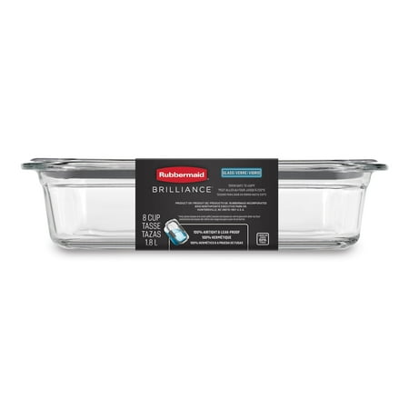 Rubbermaid Brilliance Glass Food Storage Container with Lid, BPA Free and Leak Proof, 8-Cup21X34,