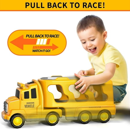 PayUSD Construction Toddler Truck Toys for 3 4 5 6 Year Old Boys 5-in-1 Friction Power Vehicle Car Toy for Toddlers 1-3 Carrier Truck Toys for Kids 3-5 Christmas Birthday Gifts for Girls Age 3-9