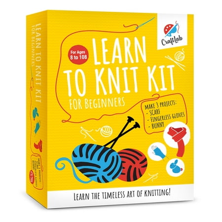 CraftLab Knitting Kit for Beginners, Kids Adults Seniors Includes All Knitting Supplies: Wool Yarn, Knitting Needles, Yarn Needle and Instructions ? Fantastic DIY Gift Learn to Knit Arts & Crafts Kit