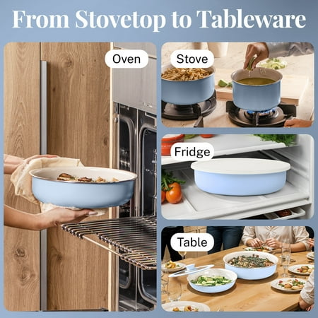 Gotham Steel Nonstick Pots and Pans 18 Piece Ceramic Induction Cookware Kitchen Set Detachable Handles Frying Skillet Blue, Blue